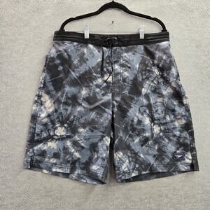Speedo Men Swimwear XL Gray Swim Trunks Tie‎ Dye Logo 7" Inseam